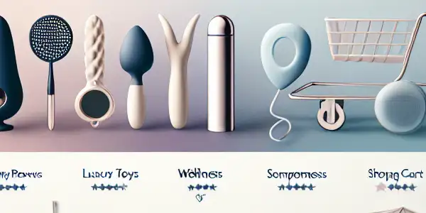 A modern online shopping interface for adult products, showcasing privacy and comfort in a stylish home setting.