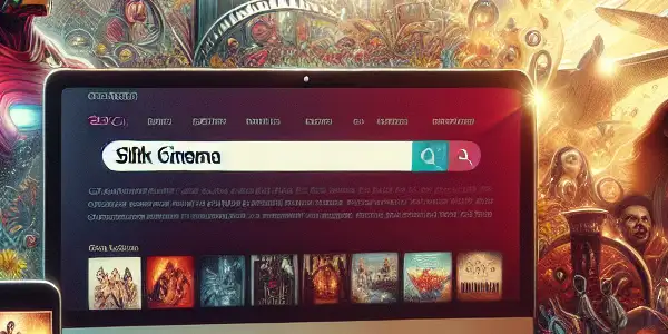 A modern digital interface for "Silk Cinema" showcasing various movie genres and popular film posters on multiple devices.
