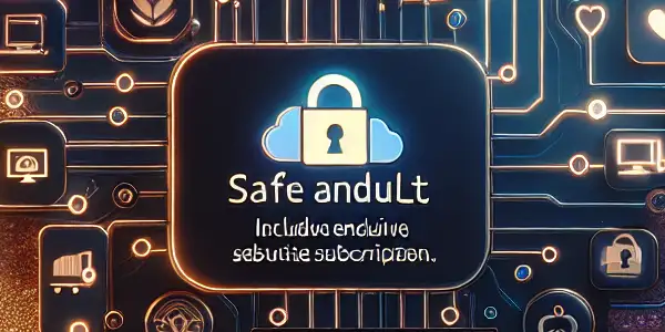 A modern, serene digital environment showcasing a secure adult subscription service on a sleek device in a cozy room.