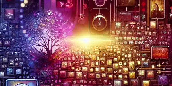 A vibrant digital interface showcasing colorful thumbnails of Japanese adult films with playful icons and cultural hints.